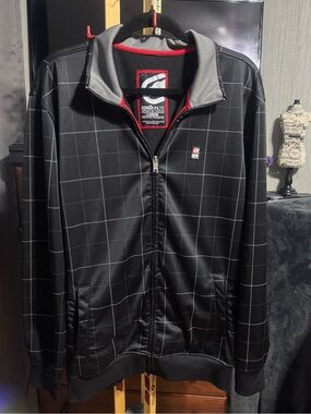 Vintage Y2K Ecko Unltd. Grid Pattern Track Jacket - Black (Size Large)